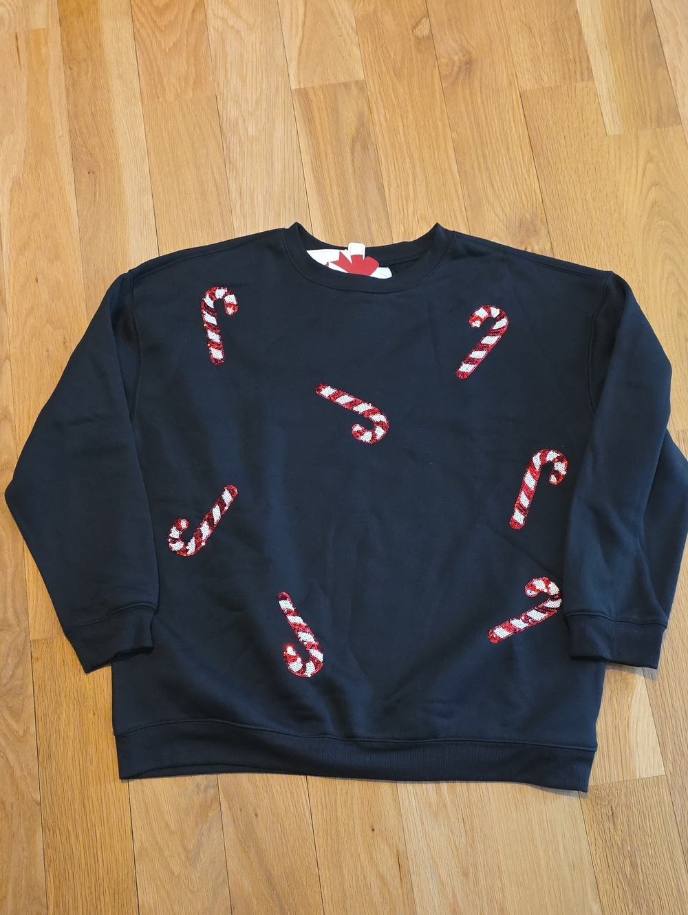 Black Candy Cane Sequin Sweatshirt - Women's Holiday Pullover